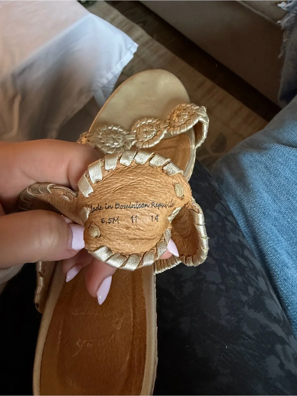 Jack Rogers Lauren Gold Leather Wedge Sandals